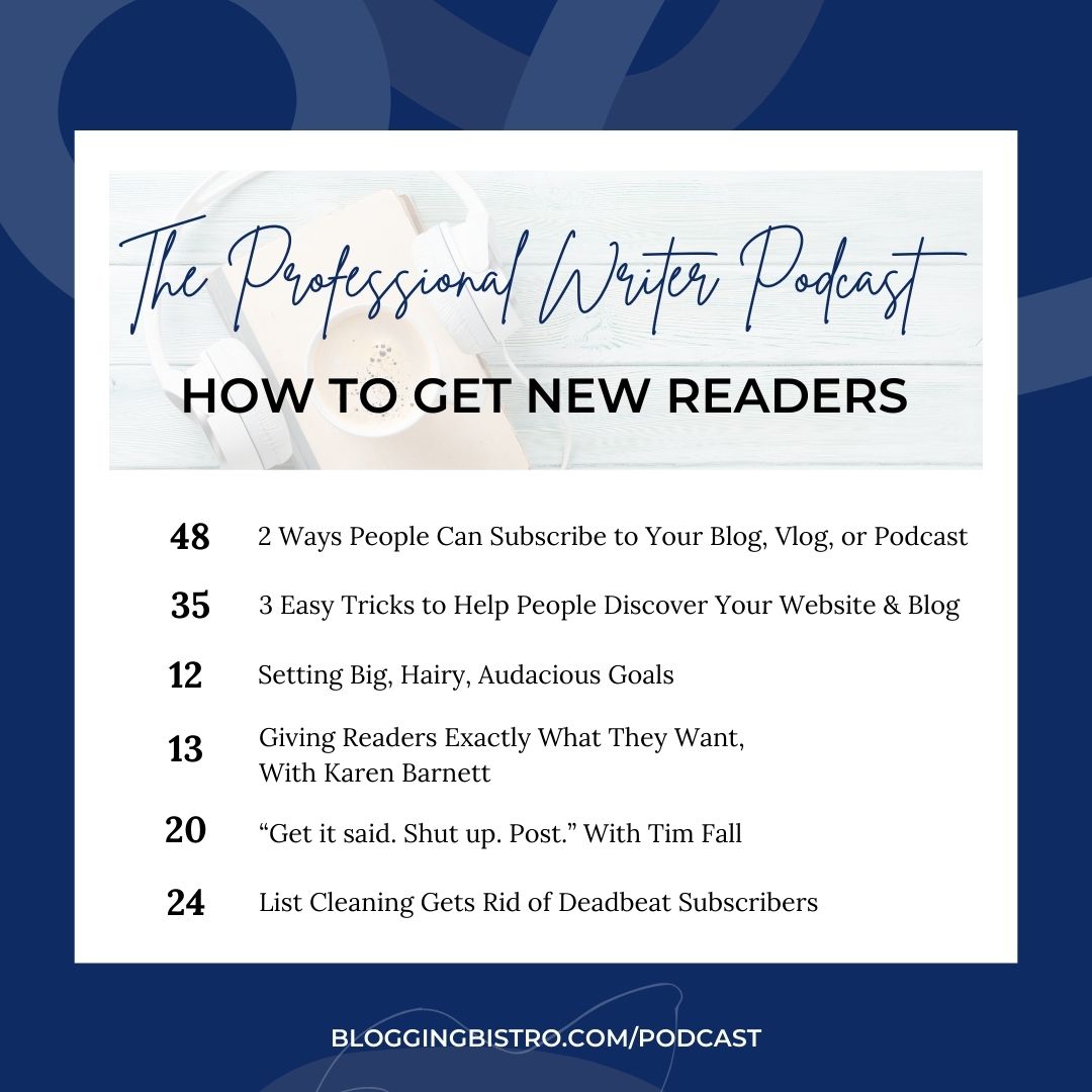 How to get new readers - featured episodes of The Professional Writer podcast with Laura Christianson
