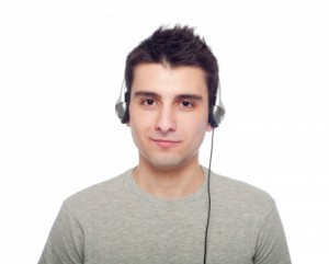 man listening to headphones
